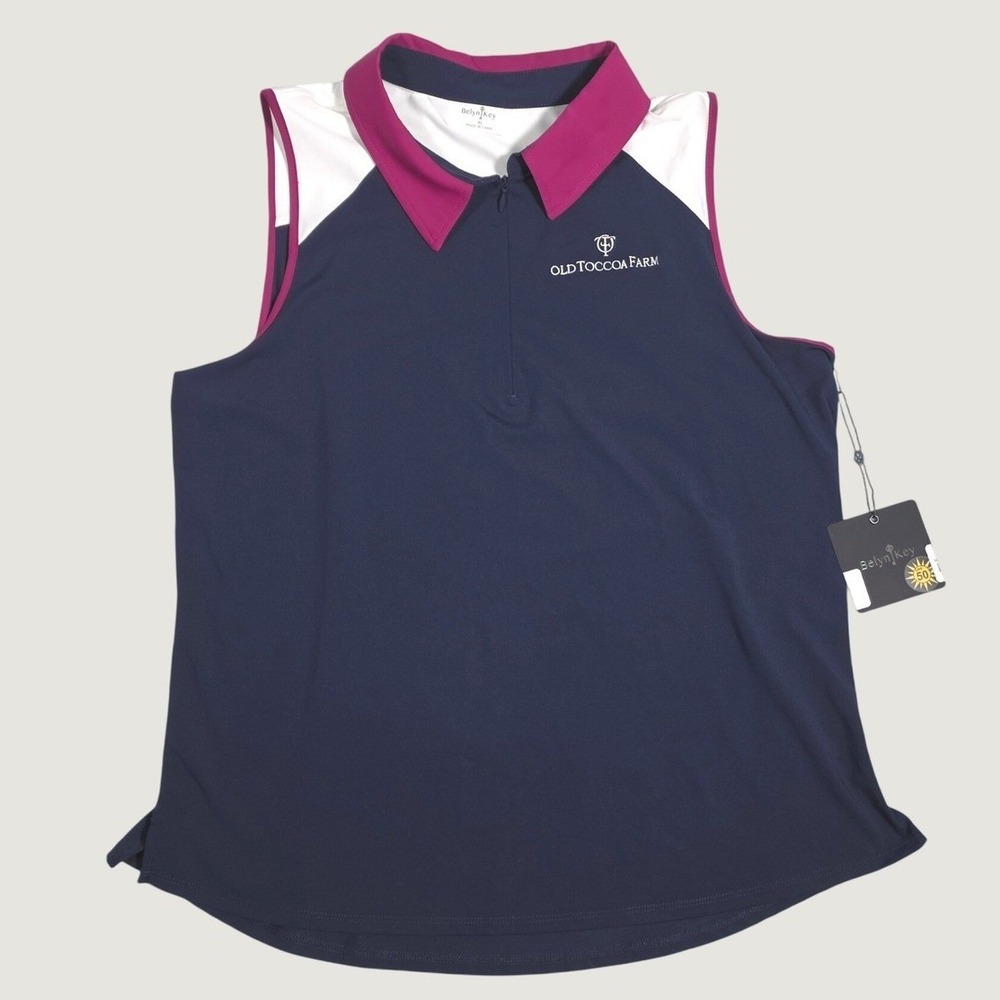 BelynKey Kali Sleeveless Golf Polo Top XL Navy Magenta Old Toccoa Farm UPF 50+